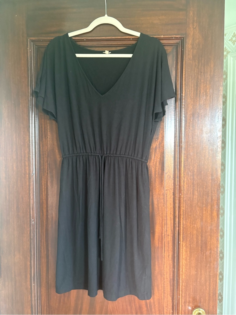 J. Crew Black V-Neck Drawstring Mini Dress